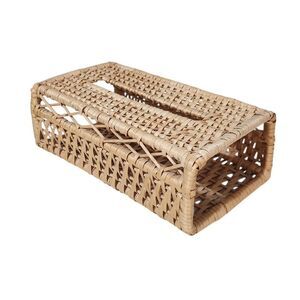 Natural Woven Rattan Tissue Box Cover in Light Tan